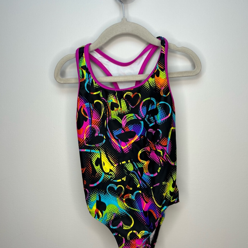 Colorful Heart Print Speedo Swimsuit